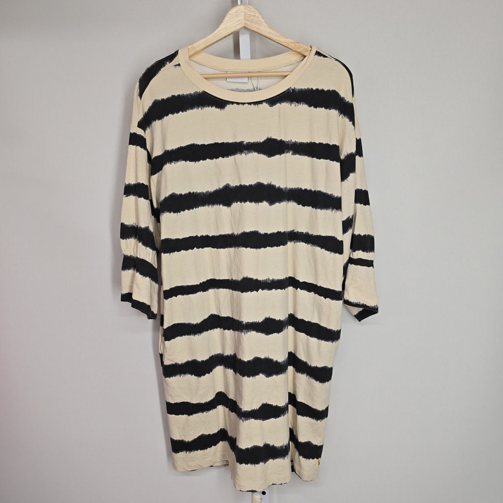 Coster Copenhagen Cotton Striped Sweatshirt Dress Cream Black Large 221-5125